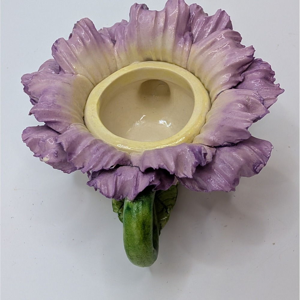 Vintage Miniature Ceramic Purple Flower Teapot Sculpted Lavender Blossom Teacup
